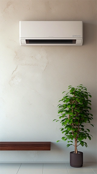 nieuwe airconditioning unit op muur